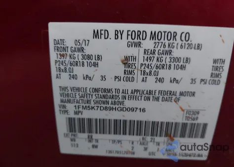 2017 Ford Explorer Xlt from USA, damaged, VIN 1FM5K7D89HGD09716